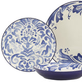 Blue and White Sixteen Piece Round Floral Ceramic Service For Four Dinnerware Set