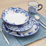 Blue and White Sixteen Piece Round Floral Ceramic Service For Four Dinnerware Set