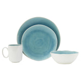 Blue and White Sixteen Piece Round Ceramic Service For Four Dinnerware Set