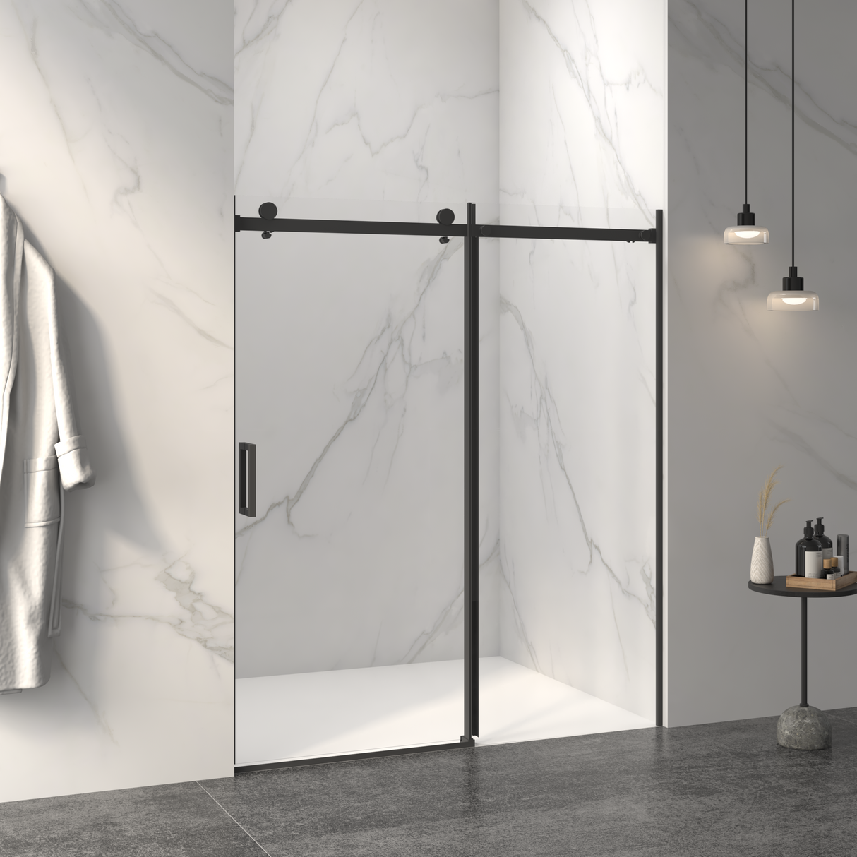 Frameless Sliding Shower Door - 5/16" Thick Tempered Glass
