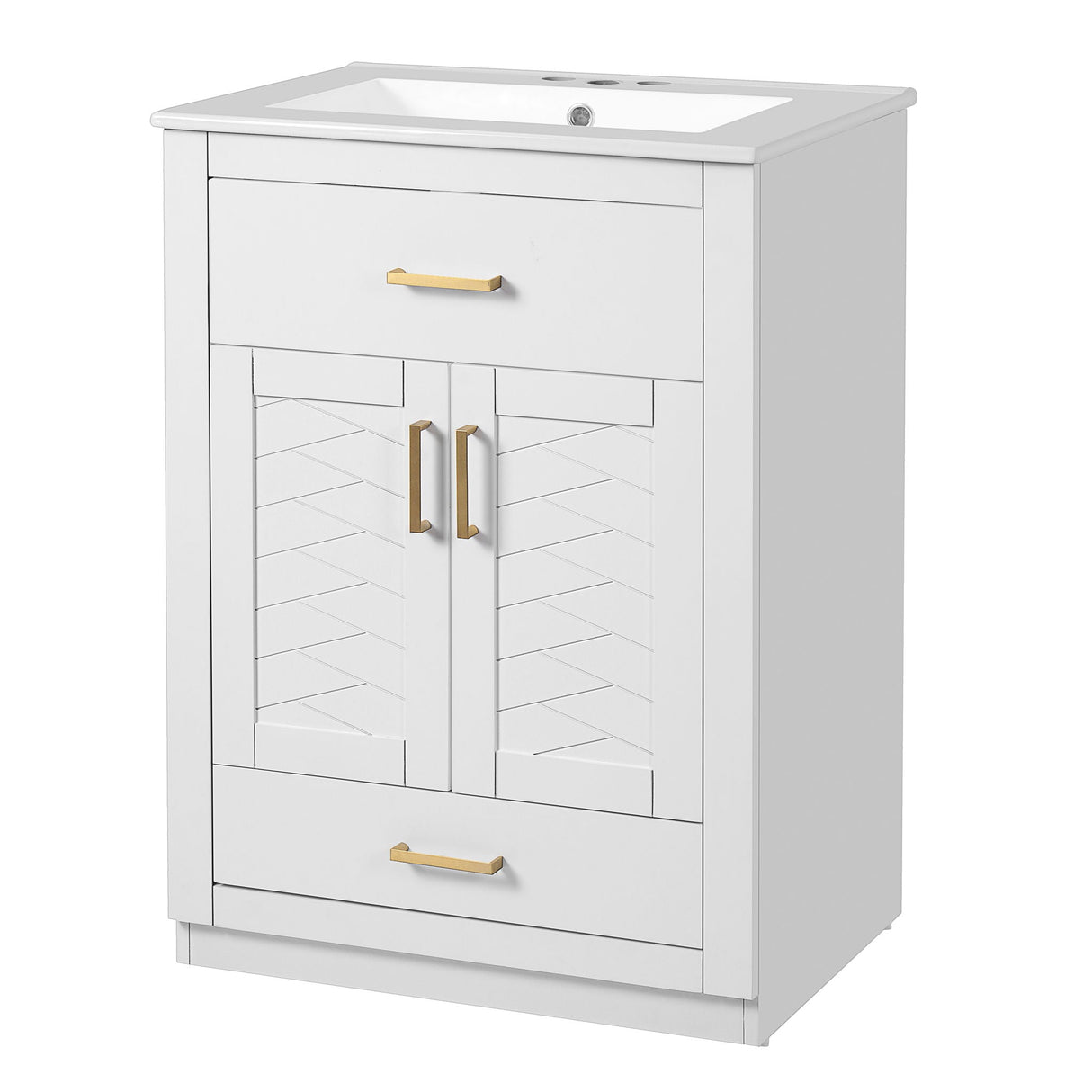 Modern Bathroom Vanity With Integrated Ceramic Sink, 2 Door Cabinet With Tip-Out Drawer