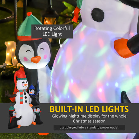 6' Snowman with Penguins, Blow-Up Yard Decor with LED Rotating Colorful Light-Christmas Inflatables Outdoor Decorations