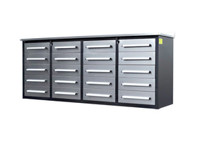 Garage Storage Cabinets With Workbench (With 20 Drawers) - Silver