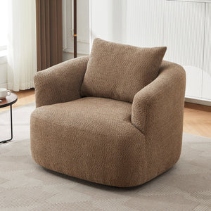 Chenille Upholstered 360° Swivel Chair with Throw Pillow, Dark Brown