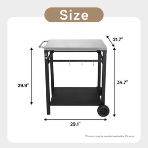 2-Tier Outdoor Grill Cart with Stainless Steel Top - Black