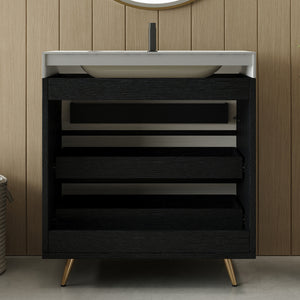 Modern Free-Standing Bathroom Vanity with Ceramic Vessel Sink & Durable Sintered Stone Top