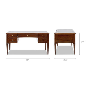 Dauphin Gold Accent 5-Drawer Wood Executive Desk Dark Walnut Ash Wood & Veneer