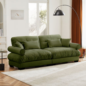 Modern Sofa With Bolstered Armrests And Pillows
