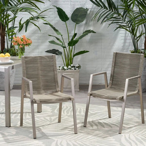 Outdoor Modern Aluminum Dining Chair Set With Rope Sea (Set of 2)