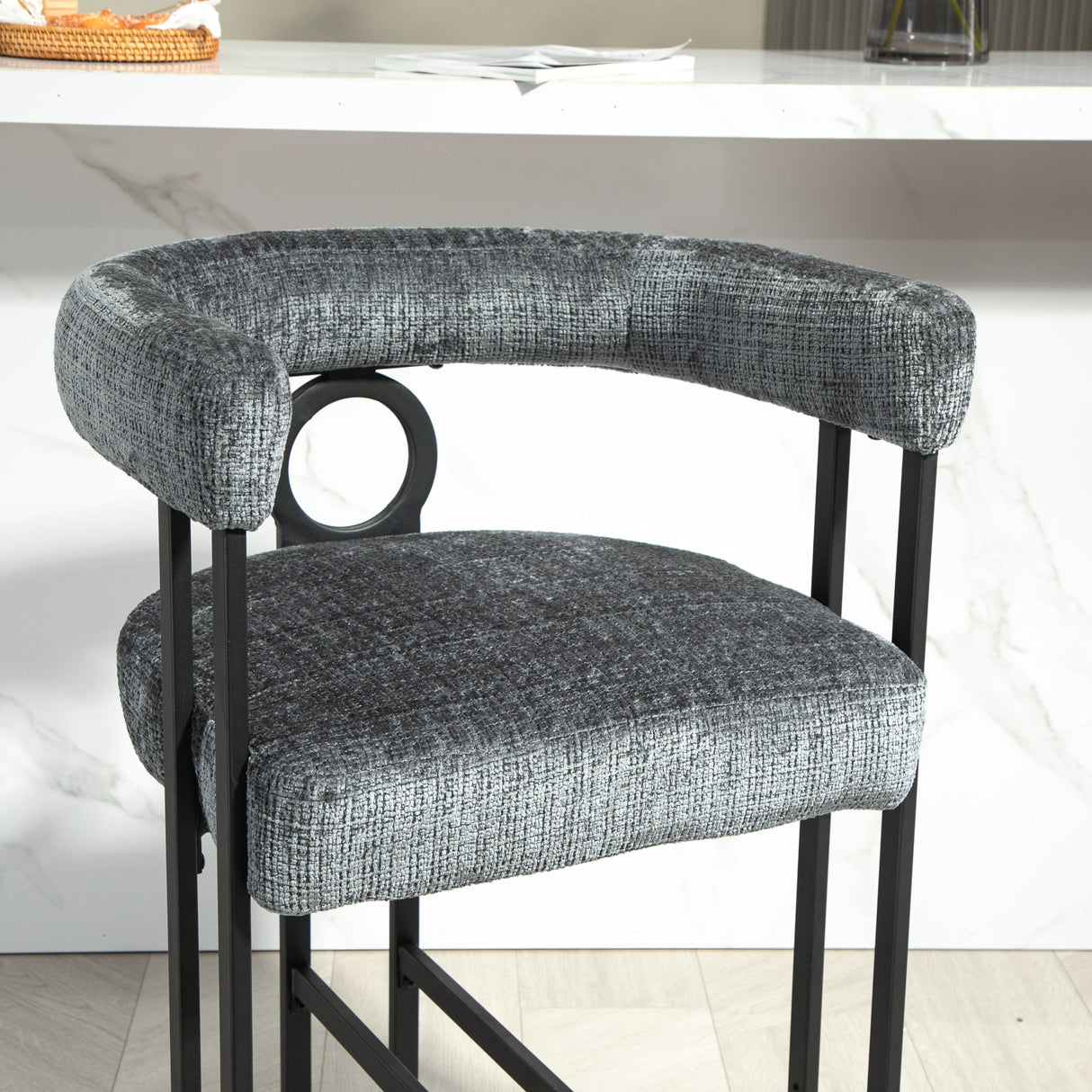 Household bar stools set of 2, modern upholstered with back