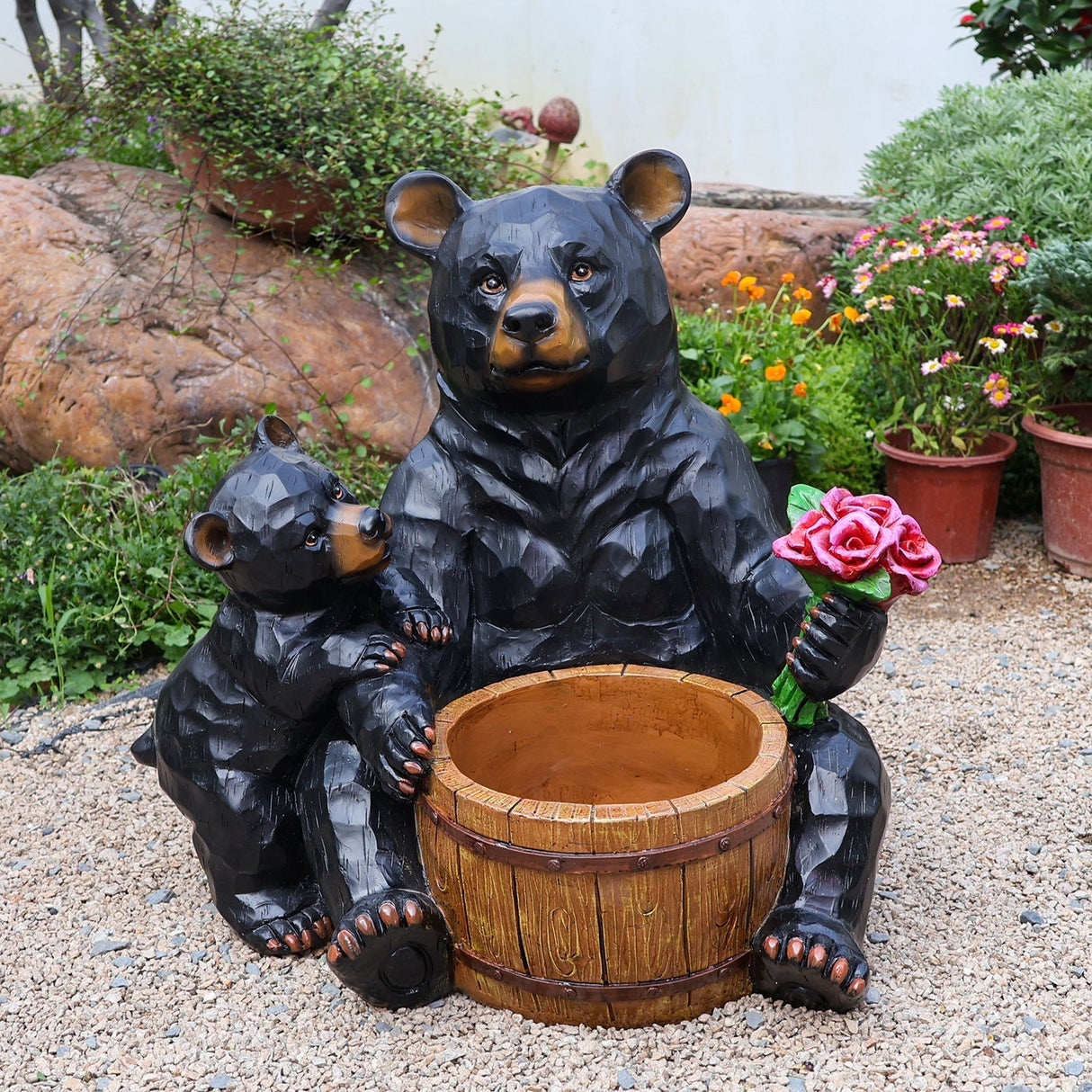 Outdoor Garden Sculpture Bear Flower Pot Planter