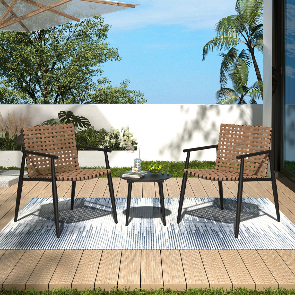 Modern Outdoor Chat Set: set of 2 Rattan Chairs