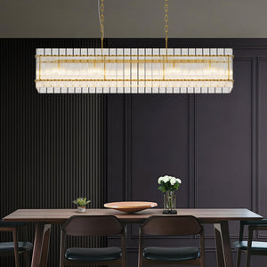 Modern Rectangular Crystal Glass Chandelier, 10-Lights Glod Chandelier Lighting Contemporary Pendant Ceiling Light Fixture for Dining Room Living Room Kitchen Island