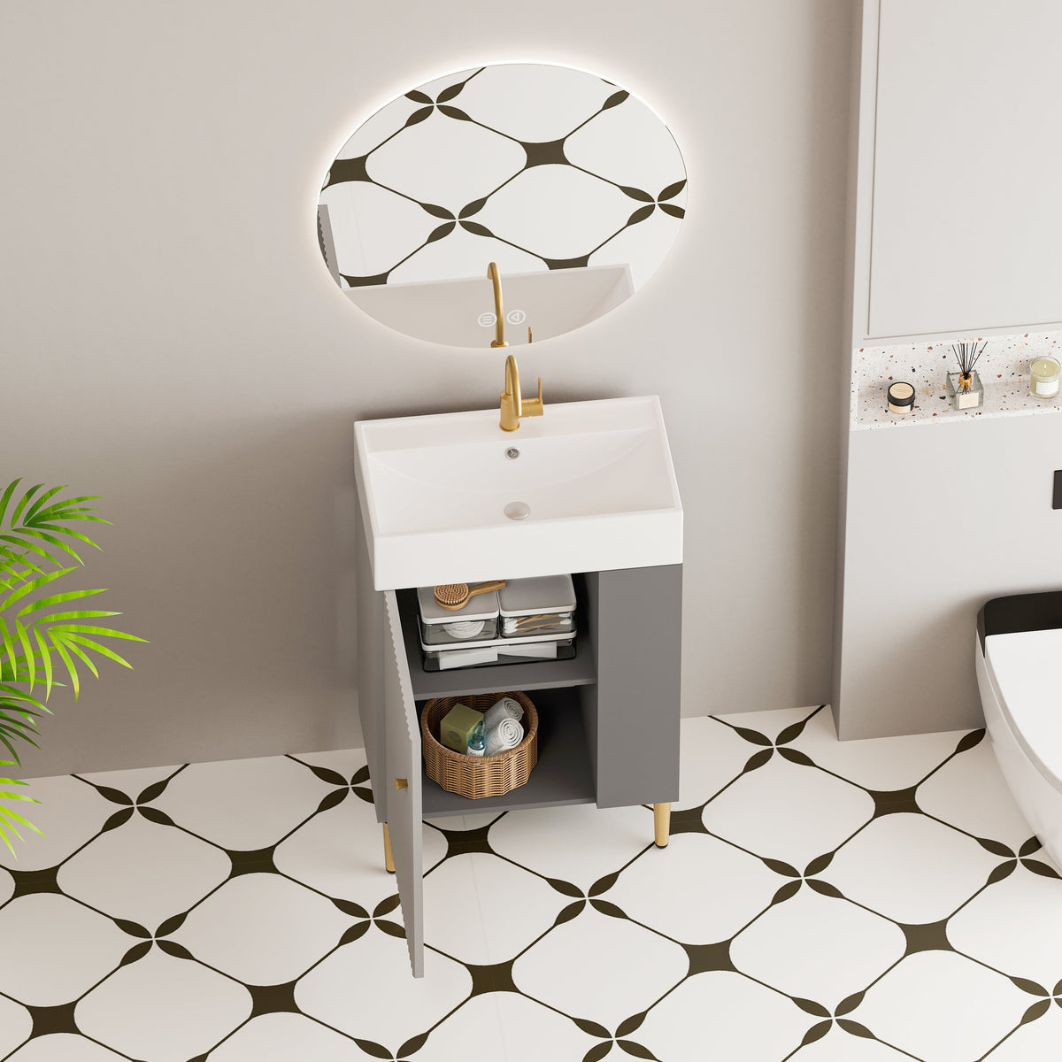 21.6" Open-Shelving Vanity with Ceramic Sink