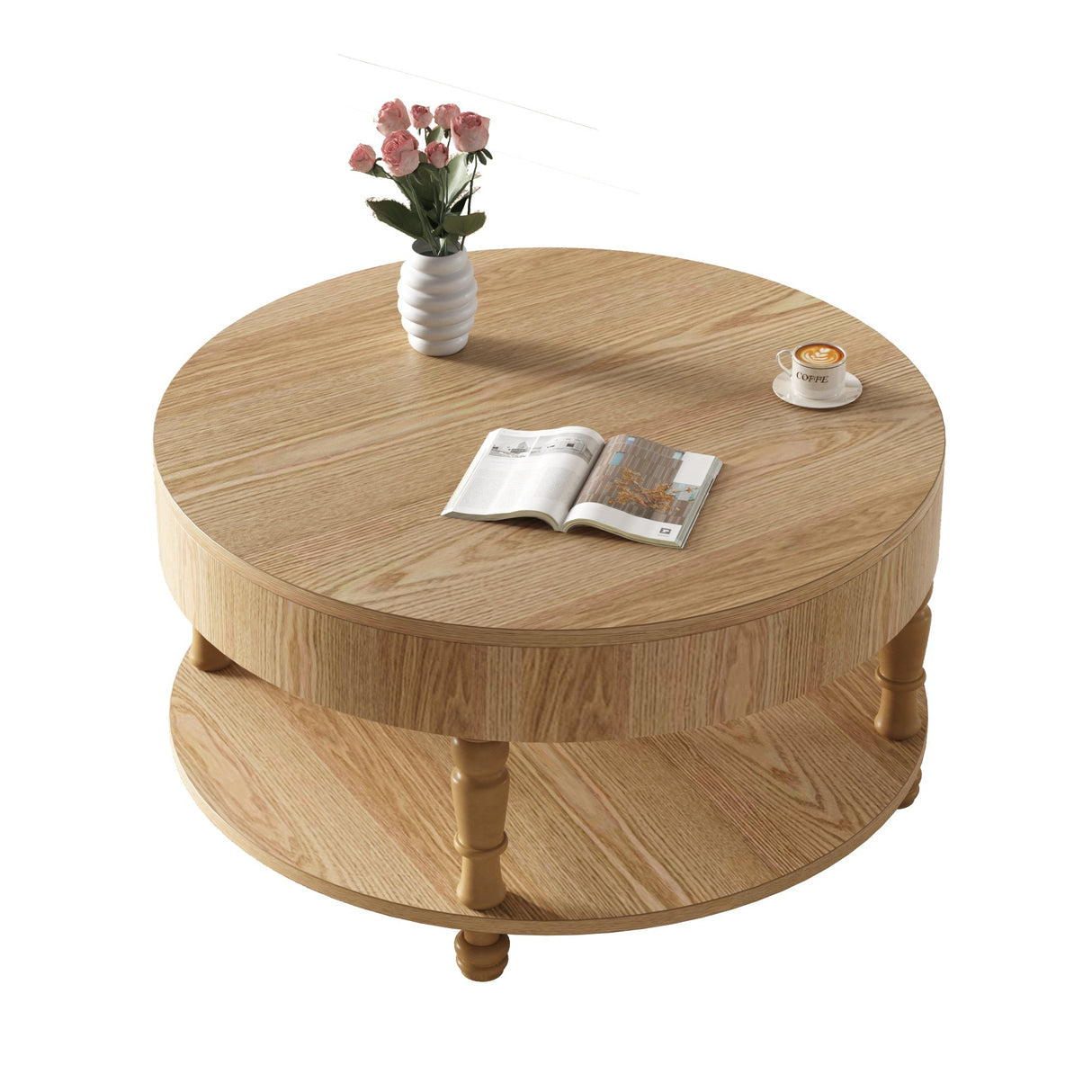 Coffee Table with Dual Storage for Living Room31.5' Modern Round Coffee Table with Storage and Hidden CompartmentAdjustable Leveling FeetEasy Assembly(Natrual Wood)