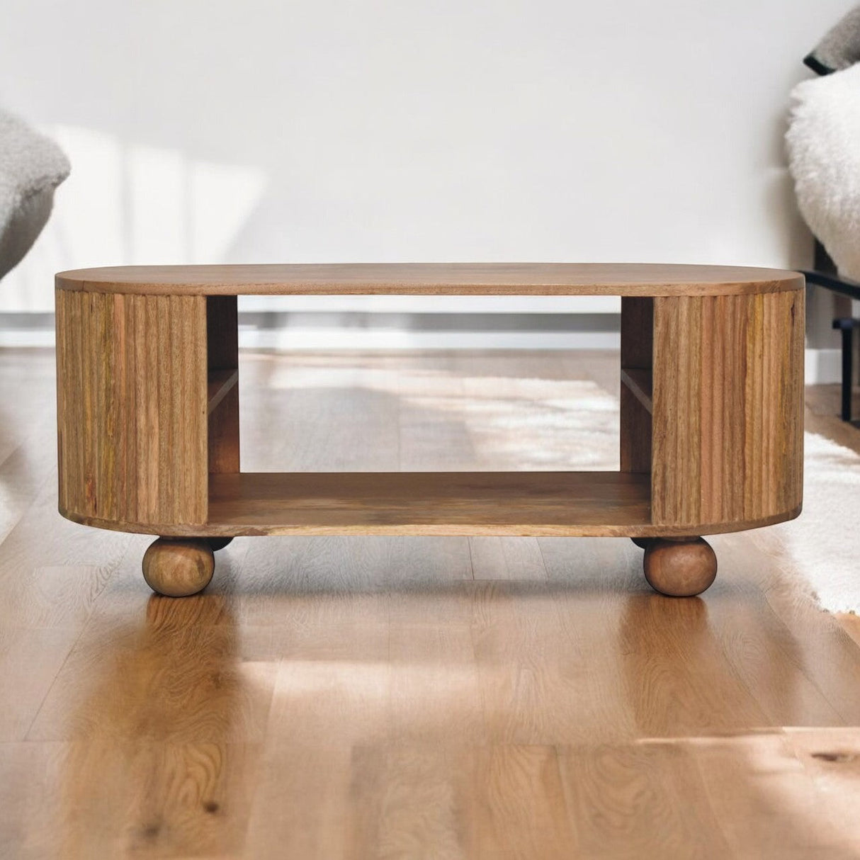 Solid Wood Soba Ball Coffee Table, Open Storage