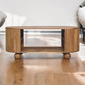 Solid Wood Soba Ball Coffee Table, Open Storage