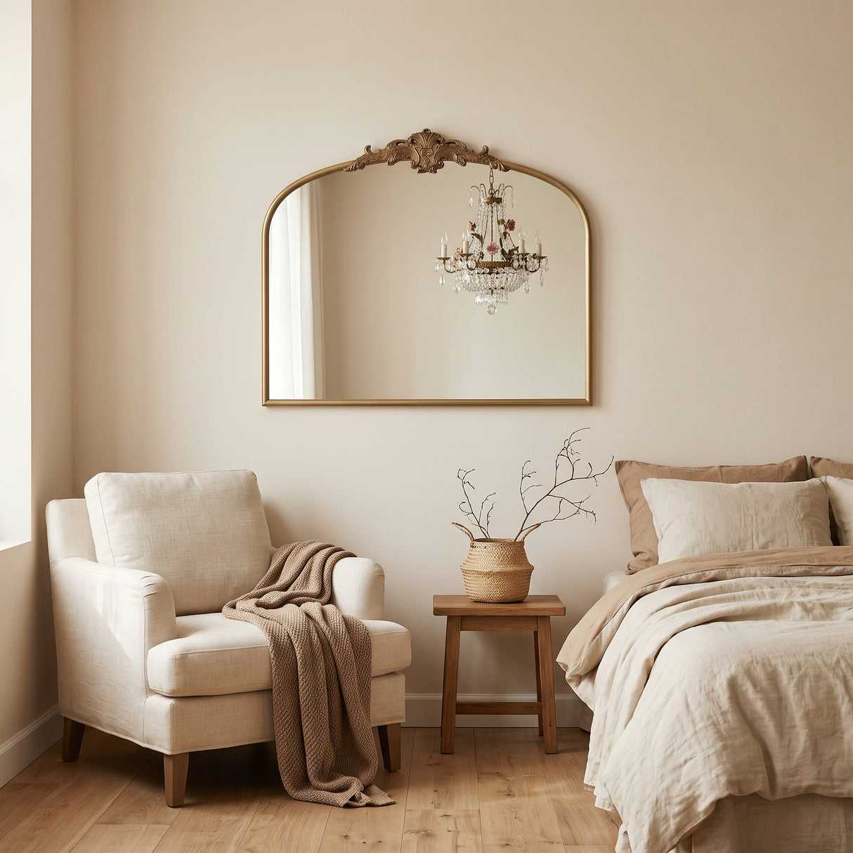32''x24.4'' Baroque Vintage Arched Wall Mirror