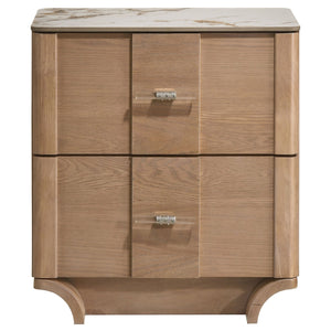 Leanne 2-drawer Sinter Stone Top Nightstand Light Oak