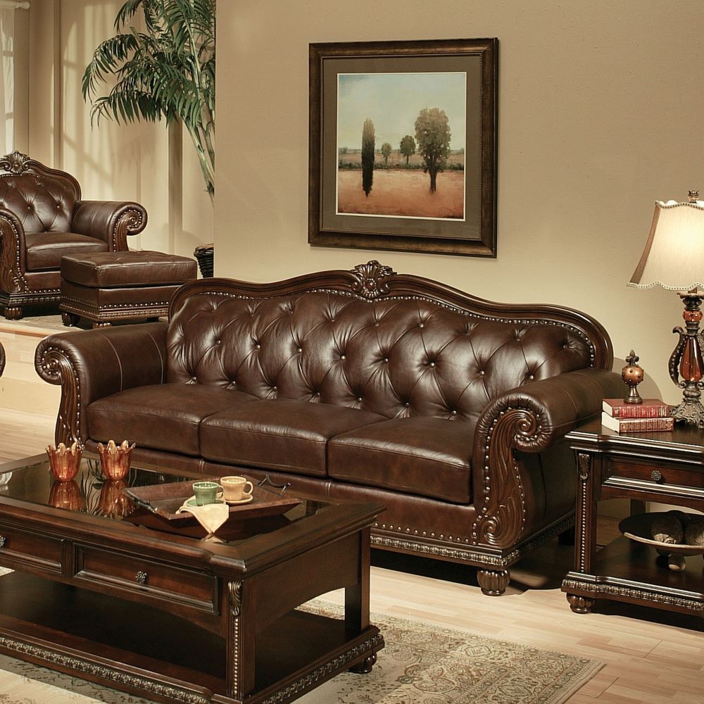 Anondale - Sofa - Espresso Top Grain Leather Match & Cherry