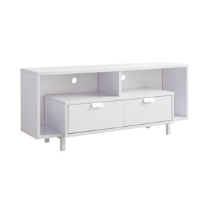 Modern 60" TV Stand with Two Shelves and Two Drawers - White