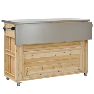 Outdoor Kitchen Island Fir Wood Kitchen Island with Stainless Steel Top