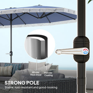 Spacious Extra Large Outdoor Umbrella, Rectangle Patio Umbrella, with Fringe and Crank Handle