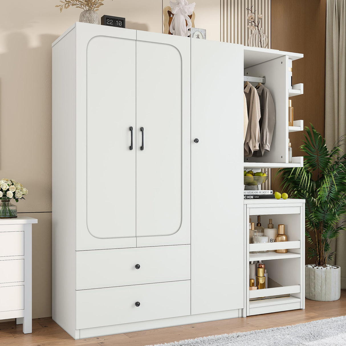 Multifunctional Wardrobe with 2 Doors and Convertible Desk