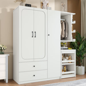 Multifunctional Wardrobe with 2 Doors and Convertible Desk