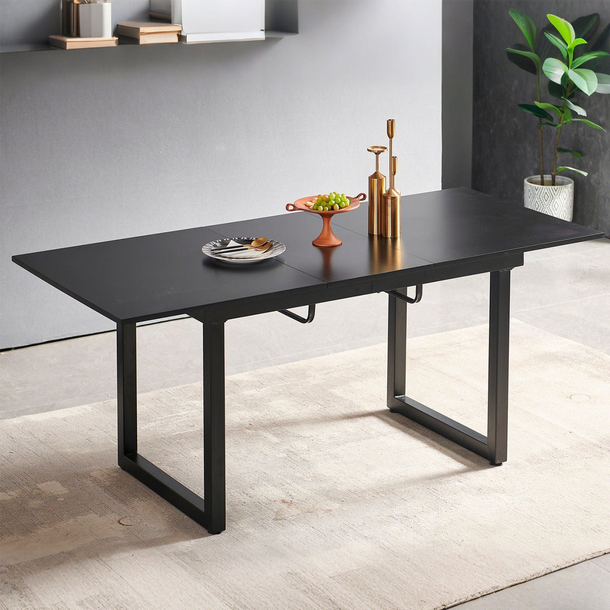 Square Extendable Dining Table With Metal Leg, Modern Space Saving Kitchen Table For Living Room