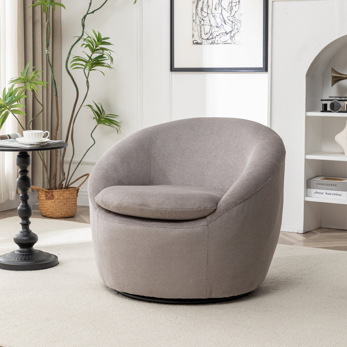 Winnie Modern Teddy Fabric Swivel Barrel Chair