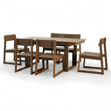 7-Piece Outdoor Dining Set for 6, HDPE Patio Table with Umbrella Hole & 6 Armless Chairs, Weather-Resistant Garden Furniture for Backyard, Lawn, Deck, Poolside (Brown)