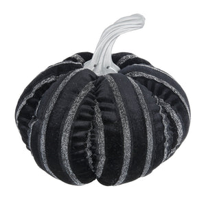 Set of 2, 7x7x7" Fabric Black Stripe Pumpkin Decor