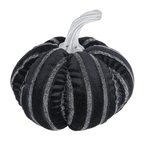 Set of 2, 7x7x7" Fabric Black Stripe Pumpkin Decor