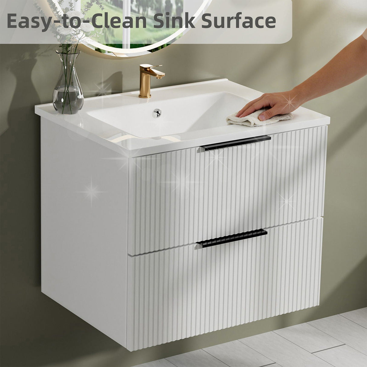 Modern Wall Mounted Floating Bathroom Vanity with Sink and Drawers