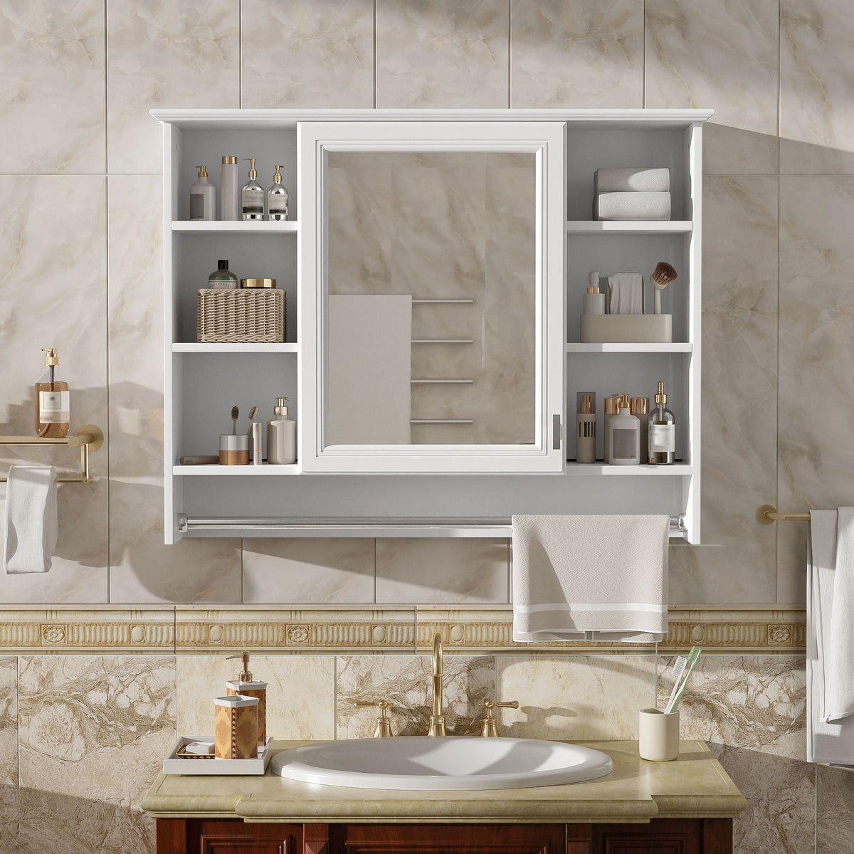 Modern Wall Mounted Mirror Cabinet with Adjustable Shelf - White or Black