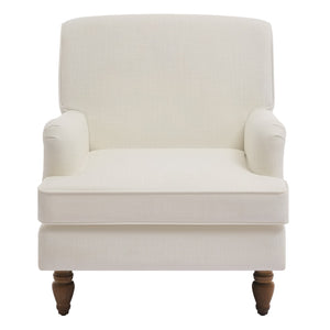 Vintage Upholstered Linen Fabric Armchair with Antique Solid Wood Legs