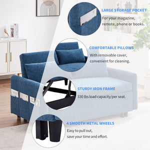 Pull Out Sleep Sofa Bed Loveseats Sofa Couch With Adjsutable Backrest, Storage Pockets, 2 Soft Pillows, USB Ports For Living Room, Bedroom, Apartment, Office
