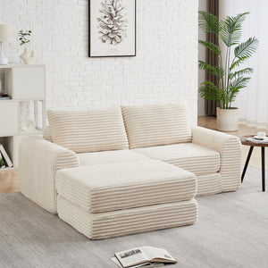 Minimalist Corduroy Sofa Bed with Two Throw Pillows