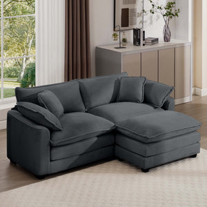 Modern Modular Cushion Sofa Set with Ottoman - Fabric, Multiple Colors