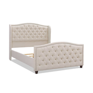 Marcella Upholstered Shelter Headboard Bed Set, Queen, Sky Neutral Beige Polyester