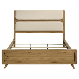 Bennett 62-inch California King Upholstered Panel Bed Cream and Light Oak