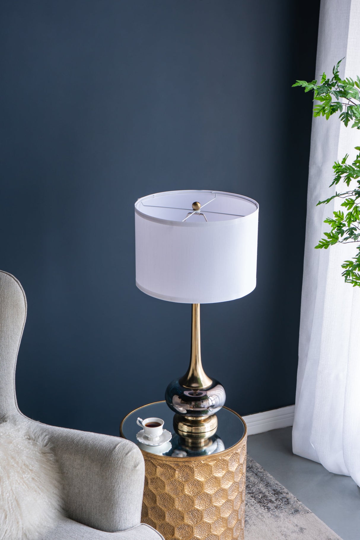 D15x29 Table Lamp with Glass Drum Shade