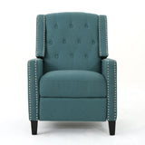 Classic Teal Fabric Push Back Chair with Riveted Armrests