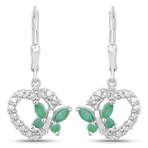 0.44 Carat Genuine Emerald and Created White Sapphire .925 Sterling Silver Earrings