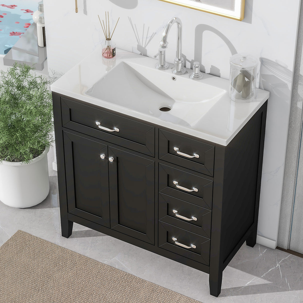 Bold Black Style – 36" Freestanding Bathroom Vanity with Ceramic Sink