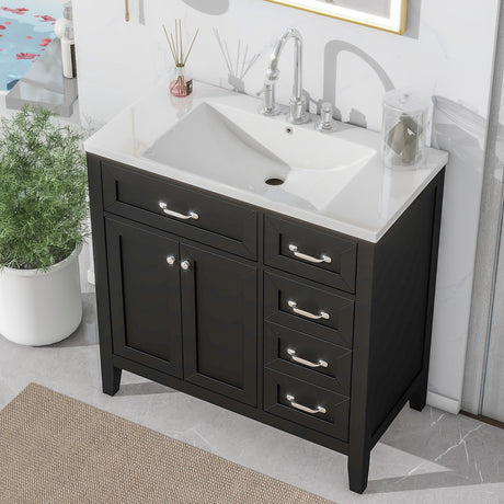 Bold Black Style – 36" Freestanding Bathroom Vanity with Ceramic Sink