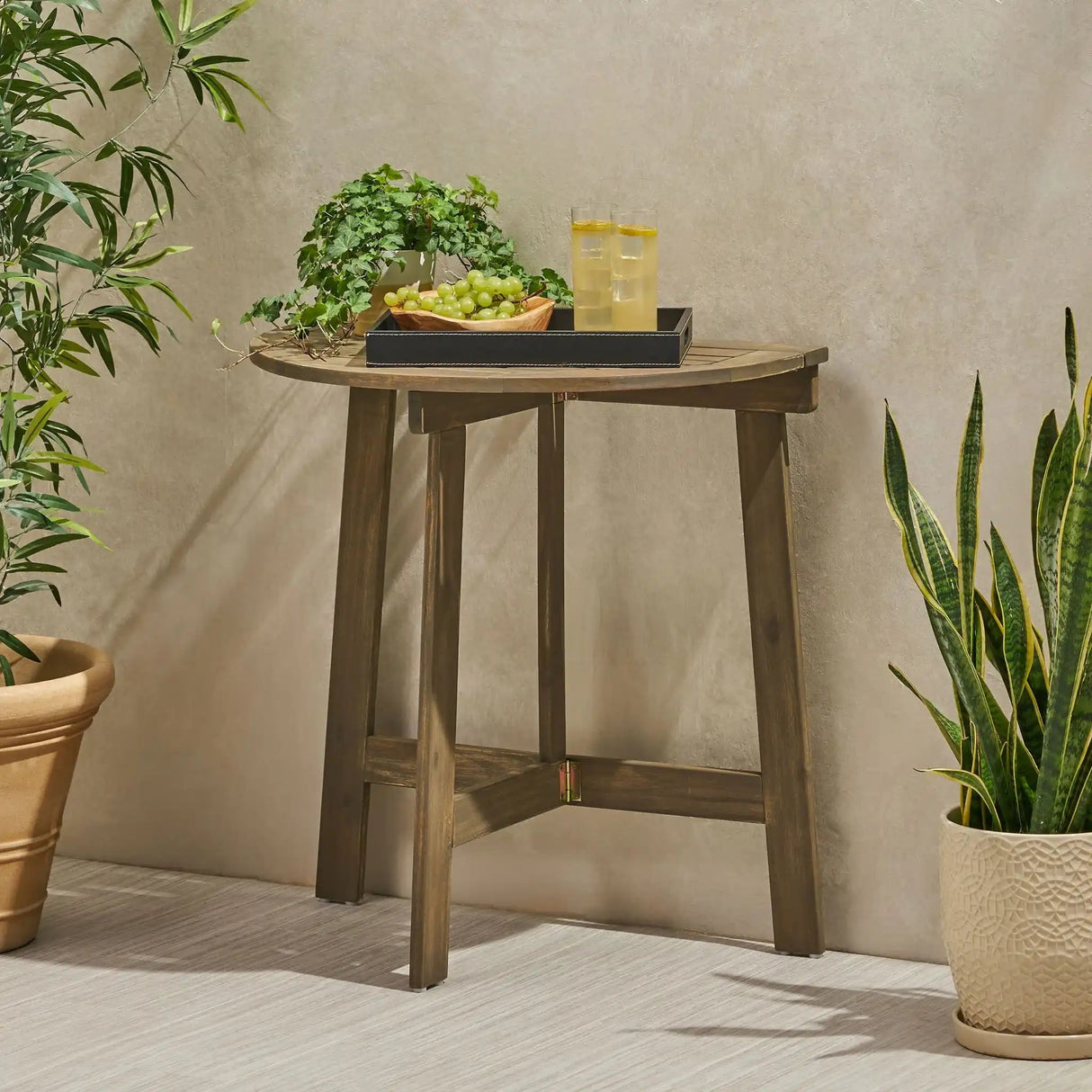 Outdoor Half Round Folding Acacia Wood Bistro Table
