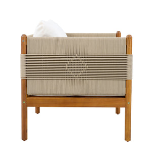 Outdoor Acacia Wood Club Chair with Diamond Rope Weave & Cushions, Teak Finish