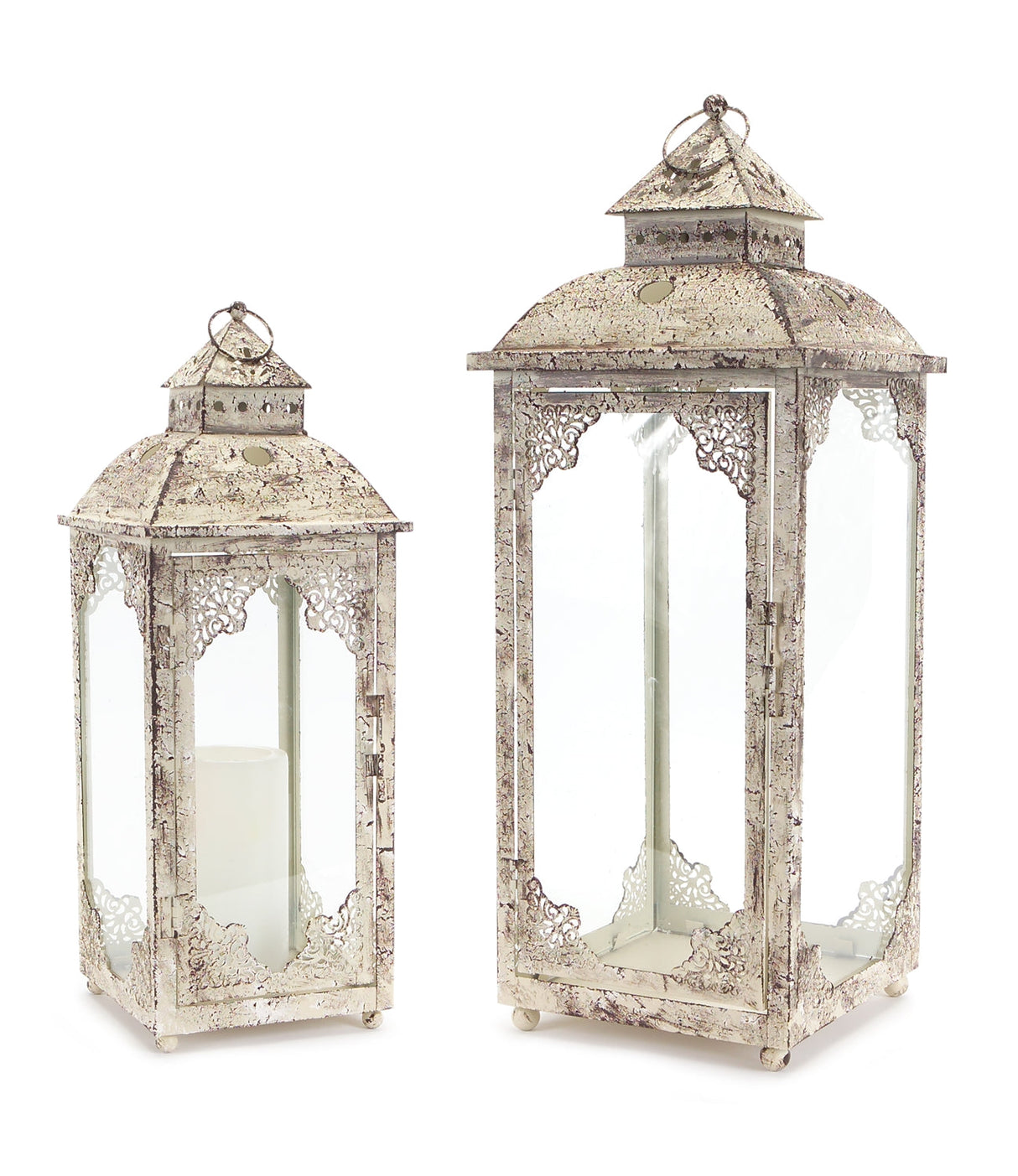 Weathered ornate metal lantern (set of 2)